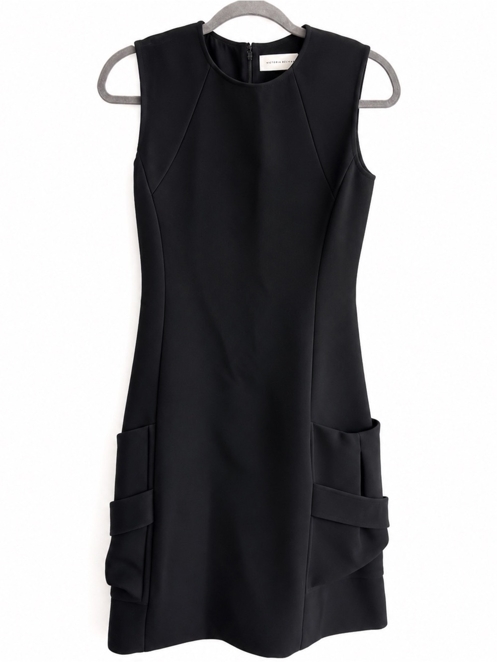 Victoria Beckham Black Sleeveless Mini Dress with Side Pocket Detail